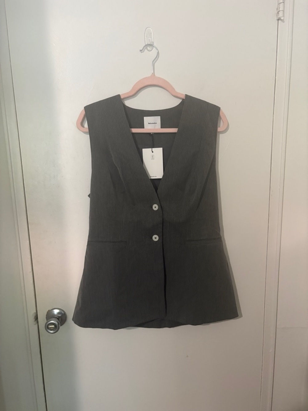 Reformation Gray Pinstripe Sleeveless Blazer Vest & Slacks Set